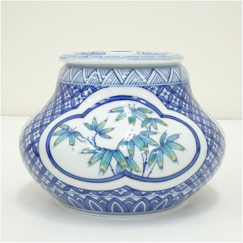 大川内焼 小笠原長春造 色絵松竹梅水指（共箱） 水指し 茶道 茶道具