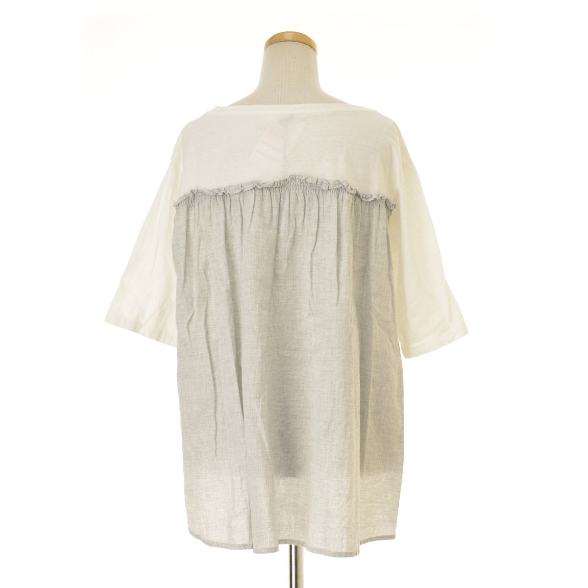 GRANDMAMAMADAUGHTER 25AW GC2537231 バックギャザーボートネックカットソー五分袖カットソー