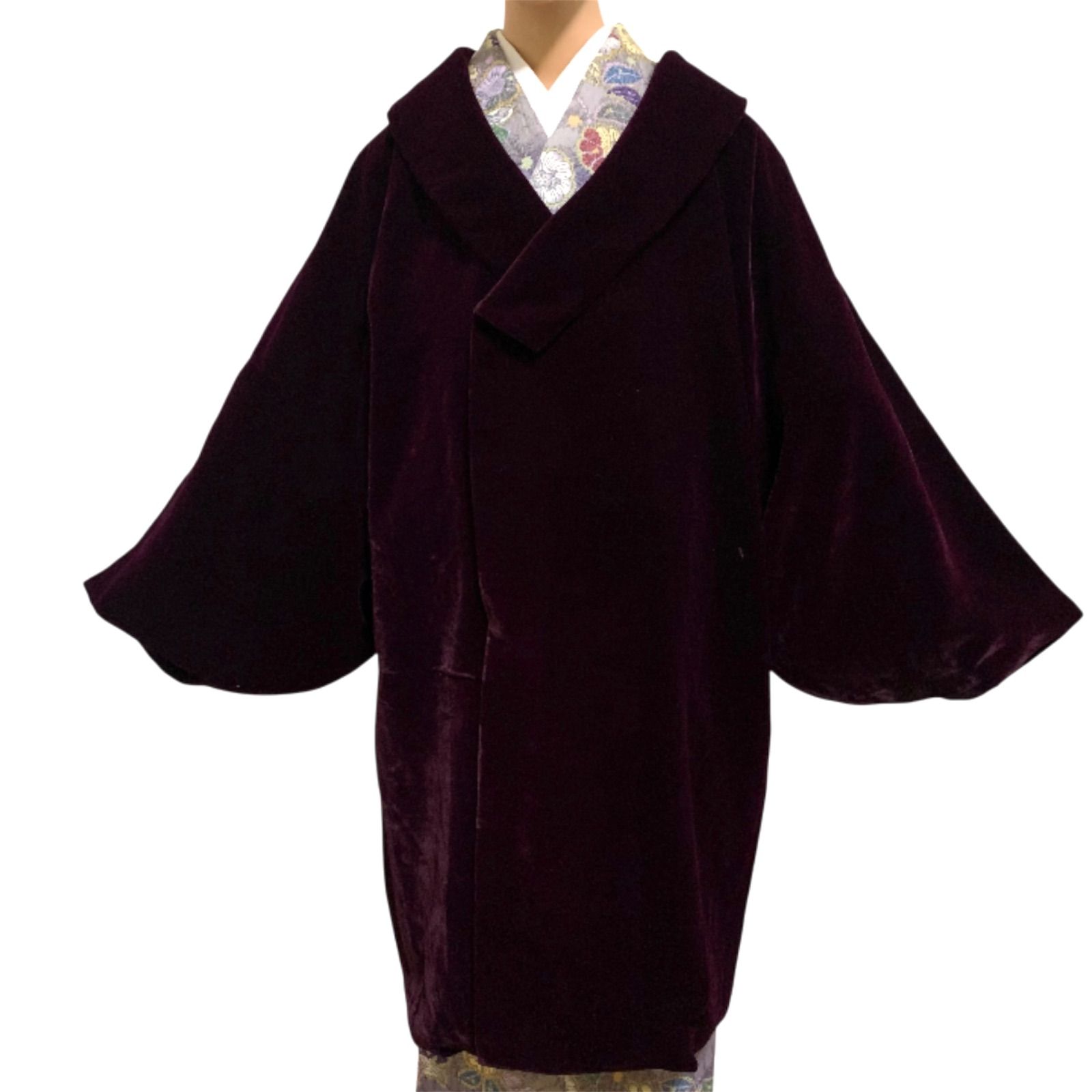 T-339 和装コート ベロア 紫 裄68センチ 身丈 背 86センチ レディース 冬用