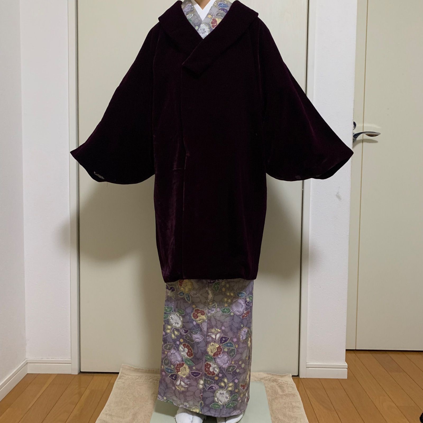 T-339 和装コート ベロア 紫 裄68センチ 身丈 背 86センチ レディース 冬用