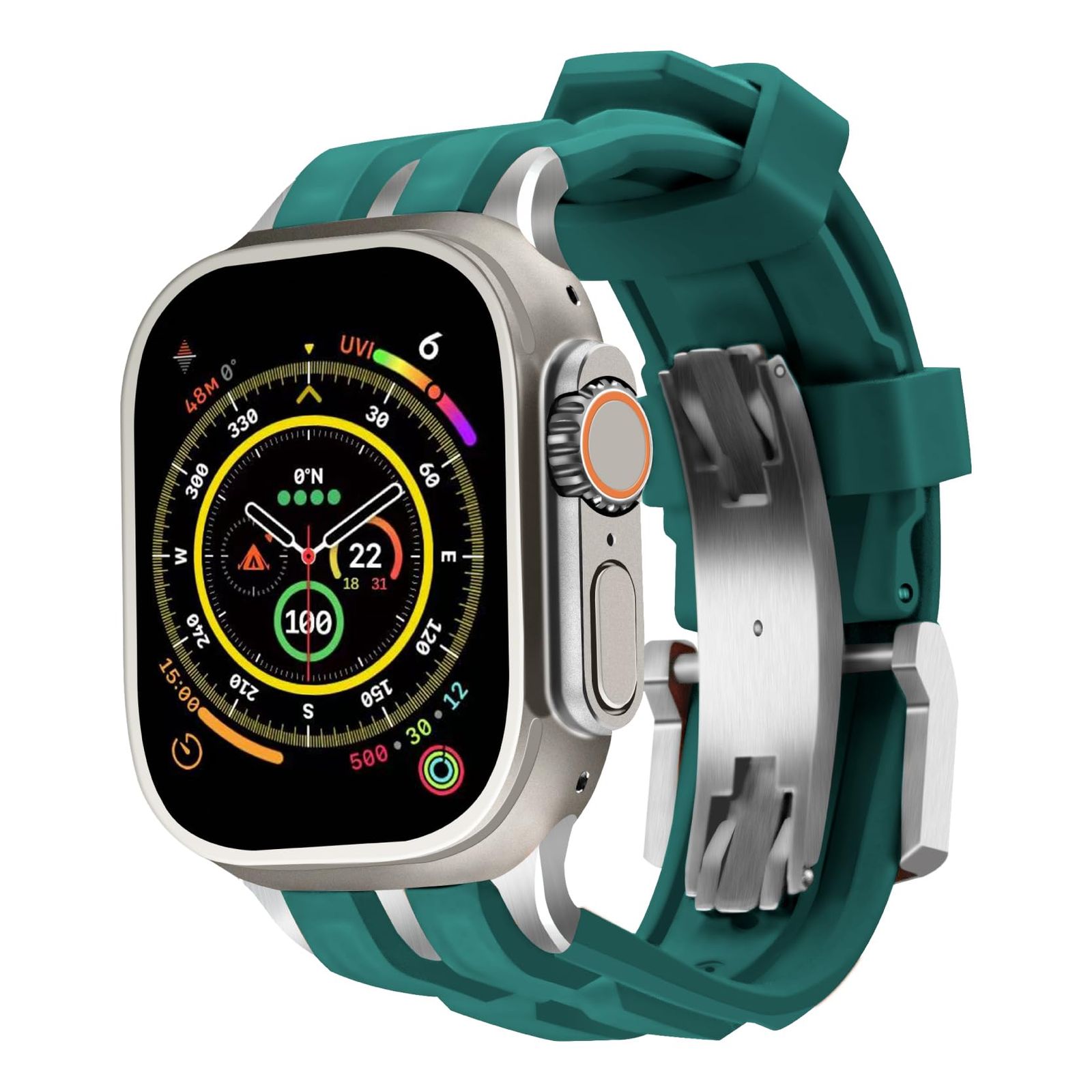 RACINGPREMIUM AppleWatch Ultra3 2 1 S10 S9 S8 S7 S6 S5 SEシリーズ対応 ベルギー発デザイン ラグジュアリーレベルフッ素ゴム交換用バンド ステンレス鋼&チタン合金コネクター バックル アップルウォ