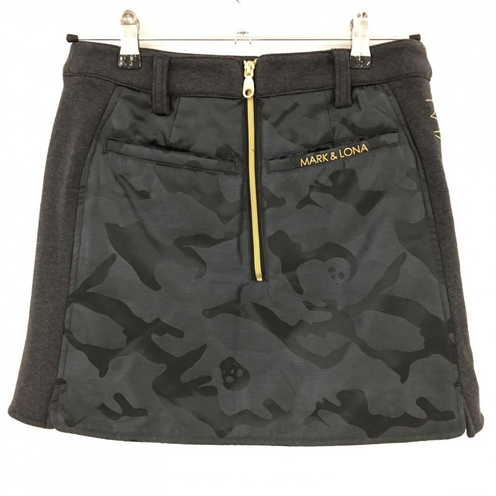 超 マークアンドロナ 中綿スカート グレー 迷彩×スカル地模様 一部中綿 レディース M ゴルフウェア MARK＆LONA