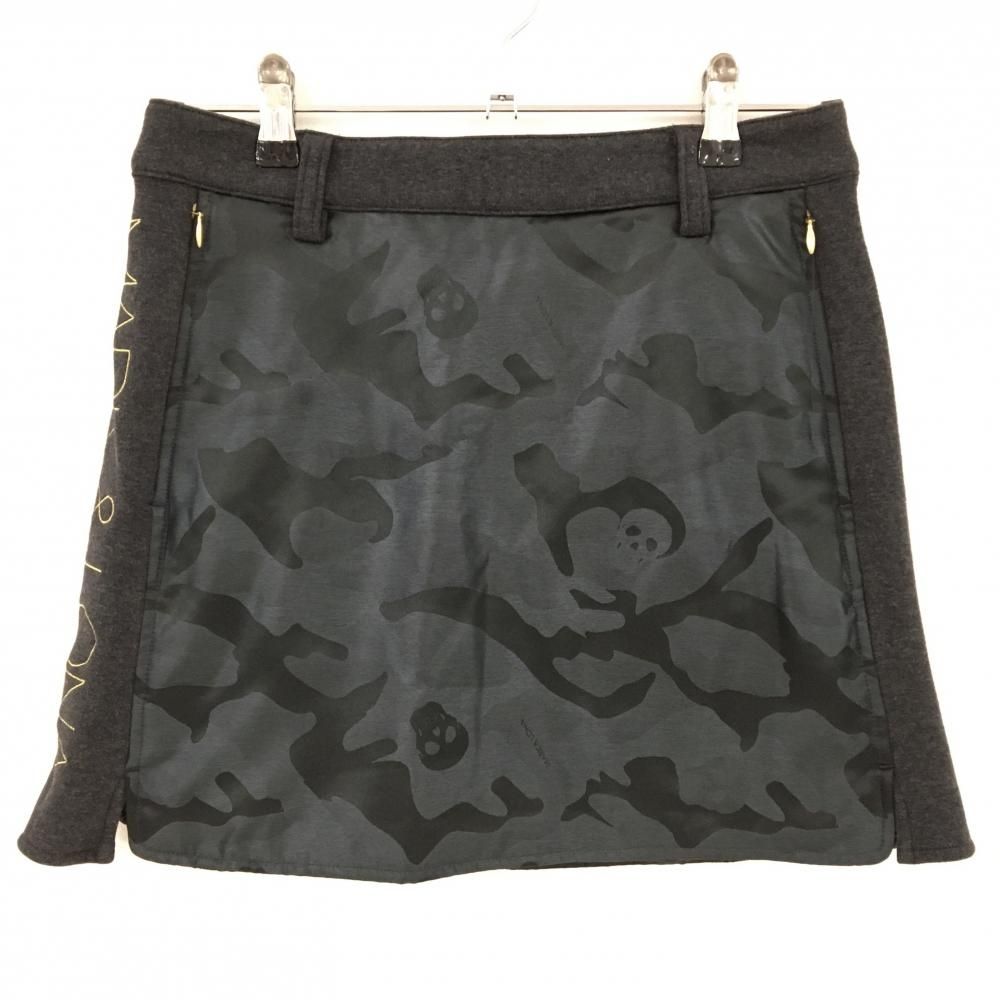 超 マークアンドロナ 中綿スカート グレー 迷彩×スカル地模様 一部中綿 レディース M ゴルフウェア MARK＆LONA