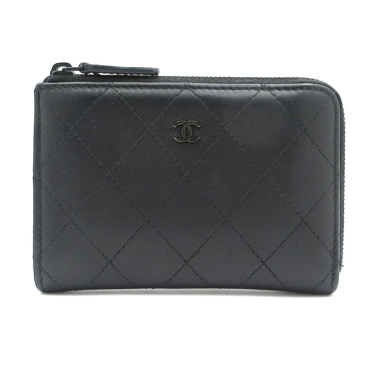 CHANEL シャネル コインケース マトラッセ AP3861 黒 L字ファスナー ブラック金具 レザー