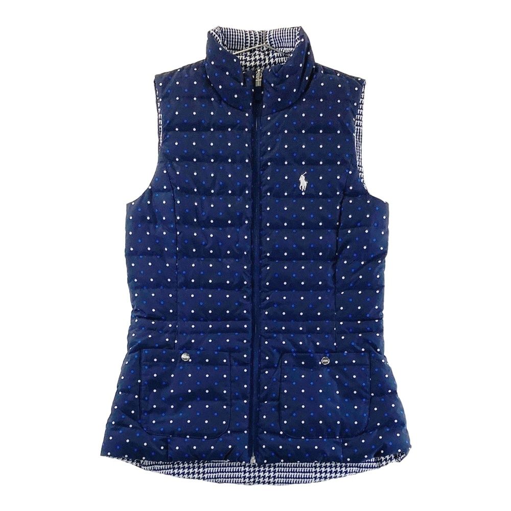 サイズ XS ラルフローレン ポロゴルフ ダウンベスト ドット グレンチェック柄 ネイビー系 ゴルフウェア レディース ストスト