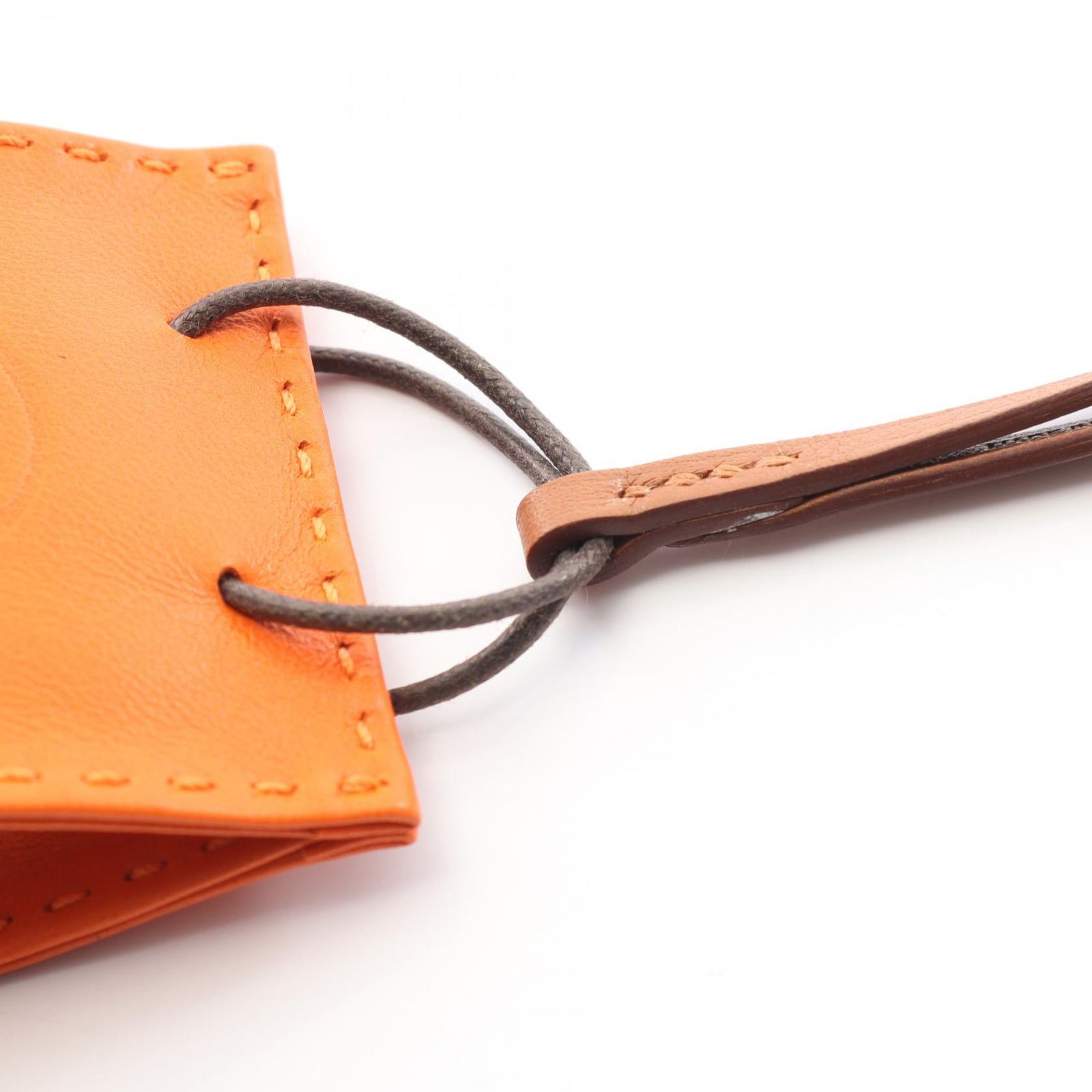 未使用　HERMES レザー チャーム　サックオランジュ エルメス)サック・オランジュ オレンジショッパー型チャーム