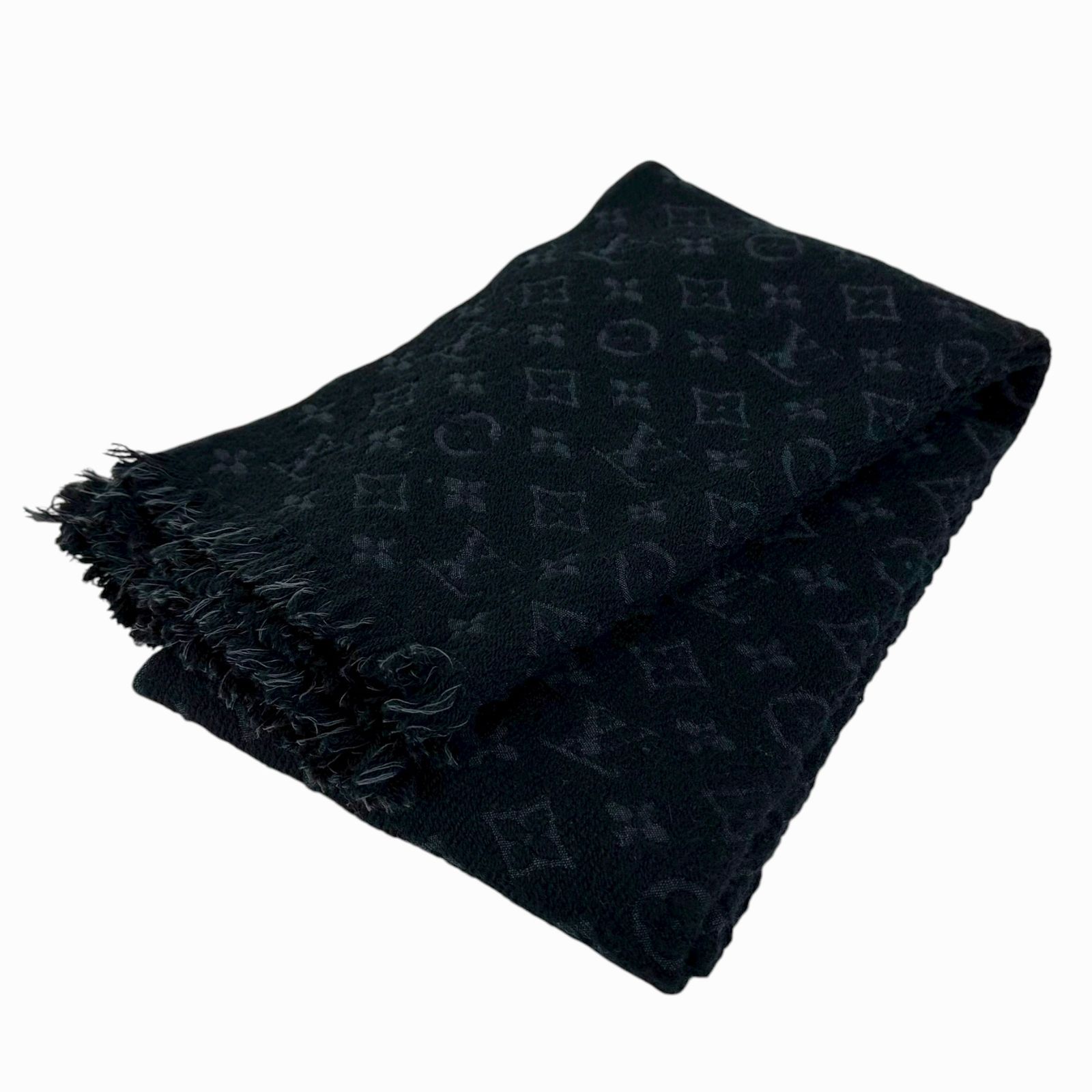 Louis Vuitton ルイ ヴィトン マフラー 大判 M 70520 ウール100％ ブラック×グレー 187 cm×38.5 cm ストール -B 9304