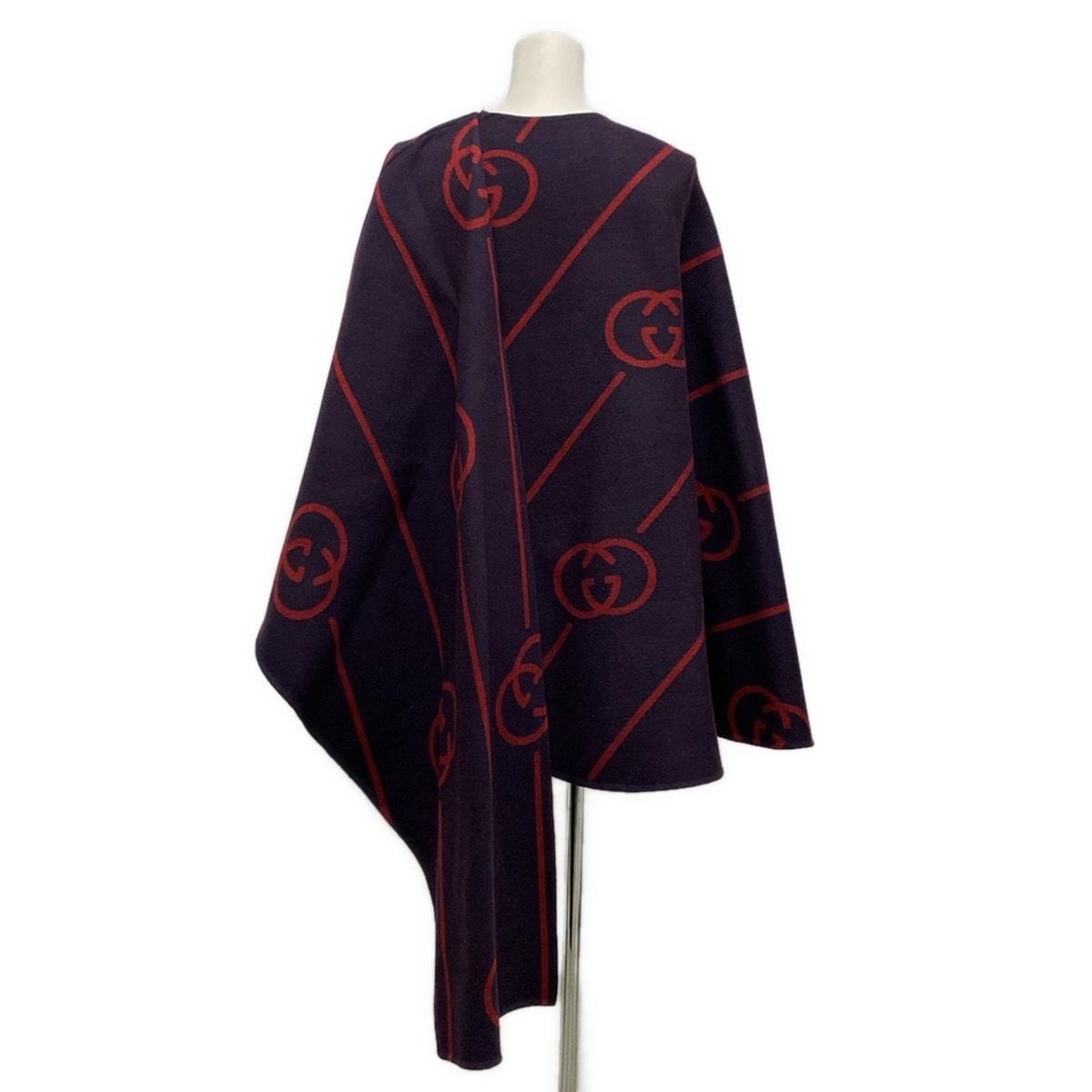 GUCCI グッチ ポンチョ サイズ38 S レディース - 569213 ZABXV パープル×レッド インターロッキングG 冬 ウール シルク
