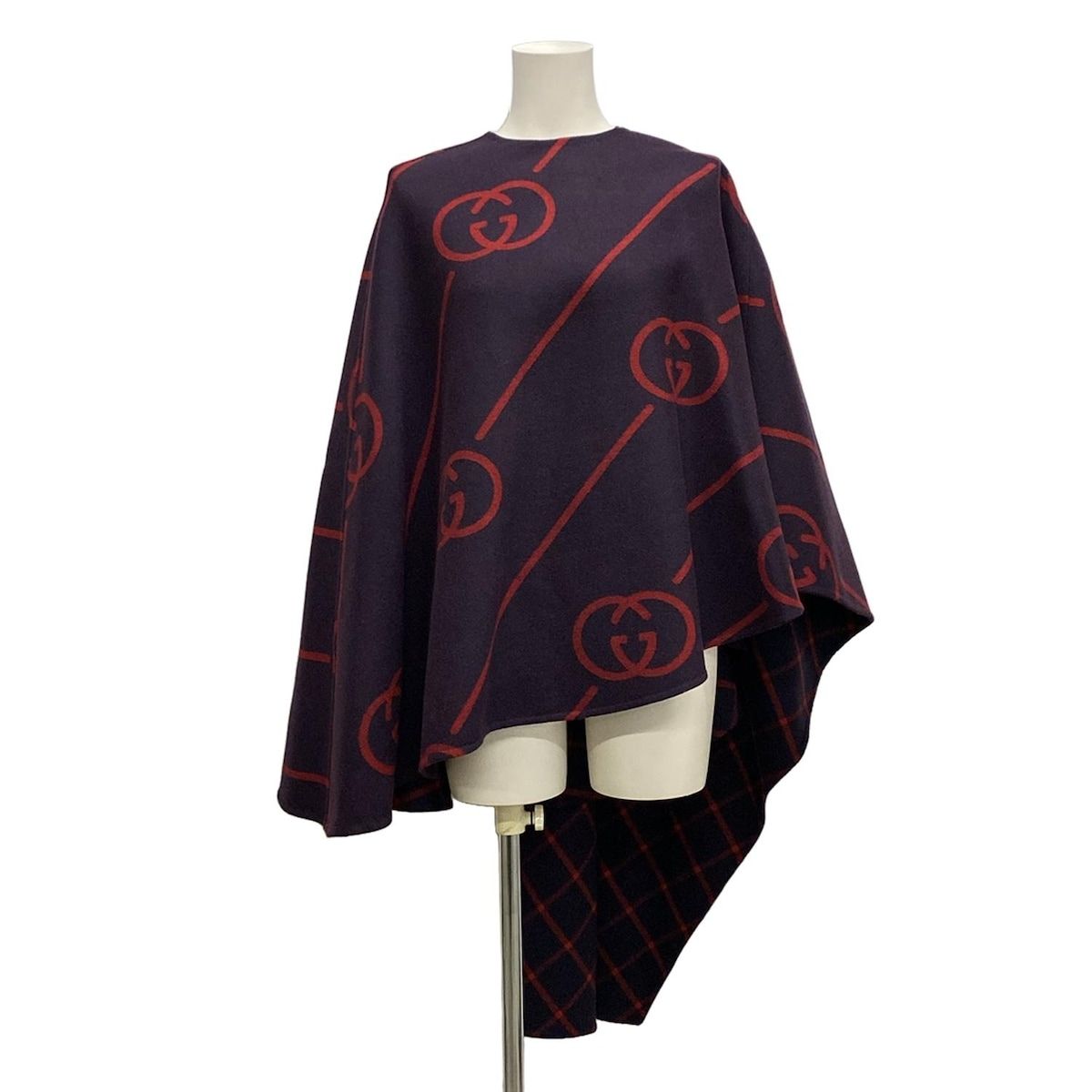 GUCCI グッチ ポンチョ サイズ38 S レディース - 569213 ZABXV パープル×レッド インターロッキングG 冬 ウール シルク