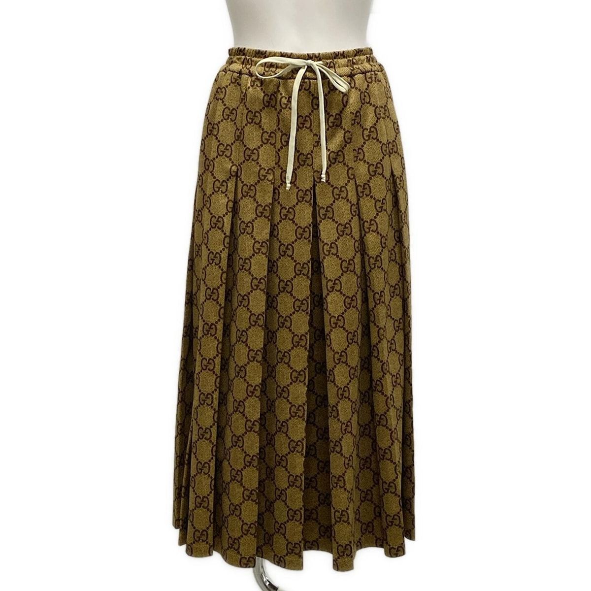 グッチ ロングスカート サイズS レディース GGテクニカルジャージースカート 526514 X7C31 ライトブラウン×ダークブラウン コットン