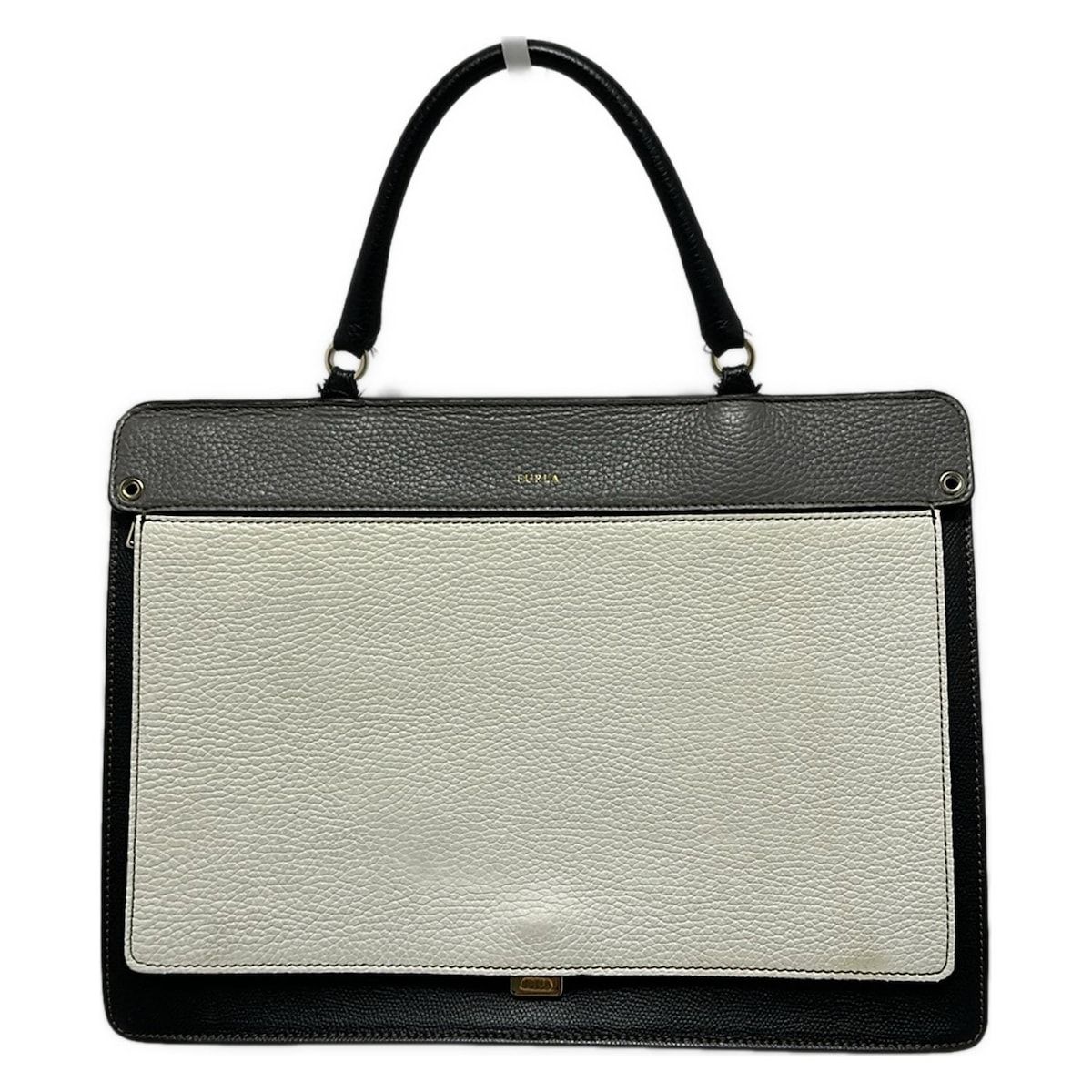 FURLA フルラ ハンドバッグ - 白×黒×グレー レザー