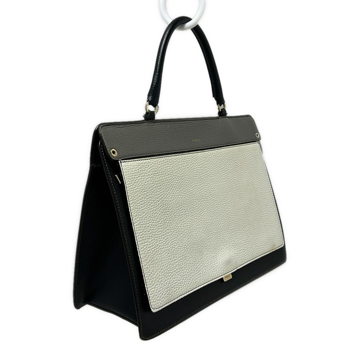 FURLA フルラ ハンドバッグ - 白×黒×グレー レザー