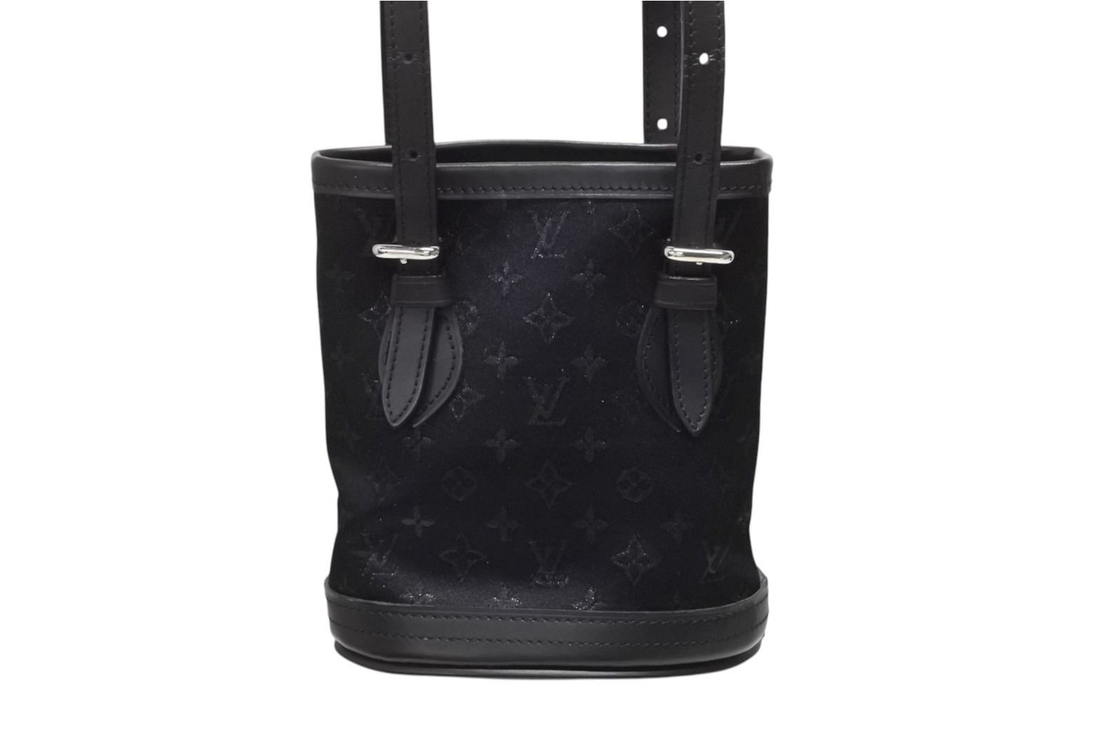 LOUIS VUITTON ルイヴィトン モノグラムサテン リトルバケット ハンドバッグ M92144 レザー ブラック シルバー金具 4b008446