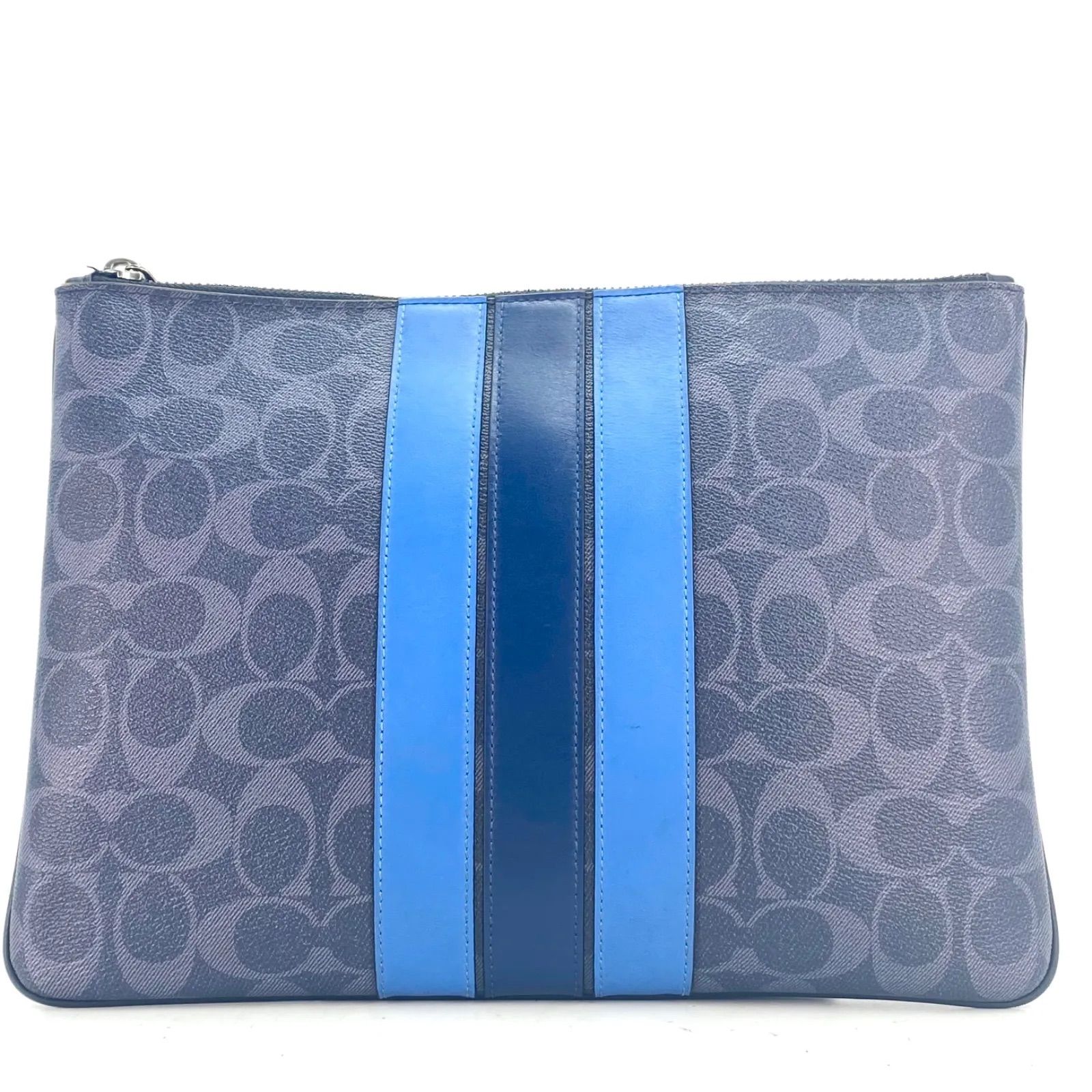 コーチ シグネイチャー クラッチ セカンド バッグ PVC ブルー FY82