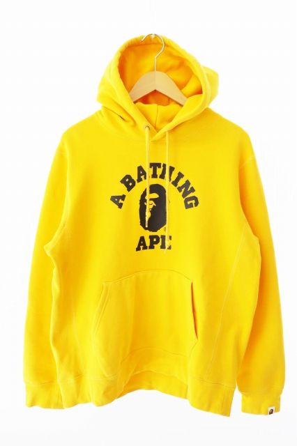 アベイシングエイプ A BATHING APE カレッジロゴ プルオーバー パーカー XL イエロー ブランド古着ベクトル 251107