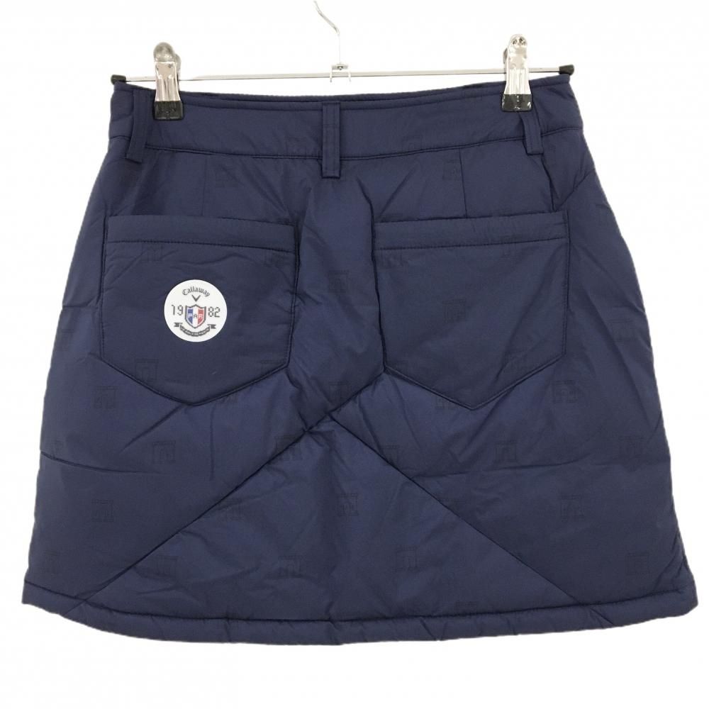 超 キャロウェイ ダウンスカート ネイビー×黒 総柄 軽量 ジップポケット レディース M ゴルフウェア Callaway