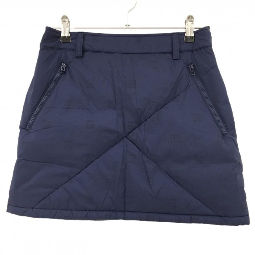 超 キャロウェイ ダウンスカート ネイビー×黒 総柄 軽量 ジップポケット レディース M ゴルフウェア Callaway