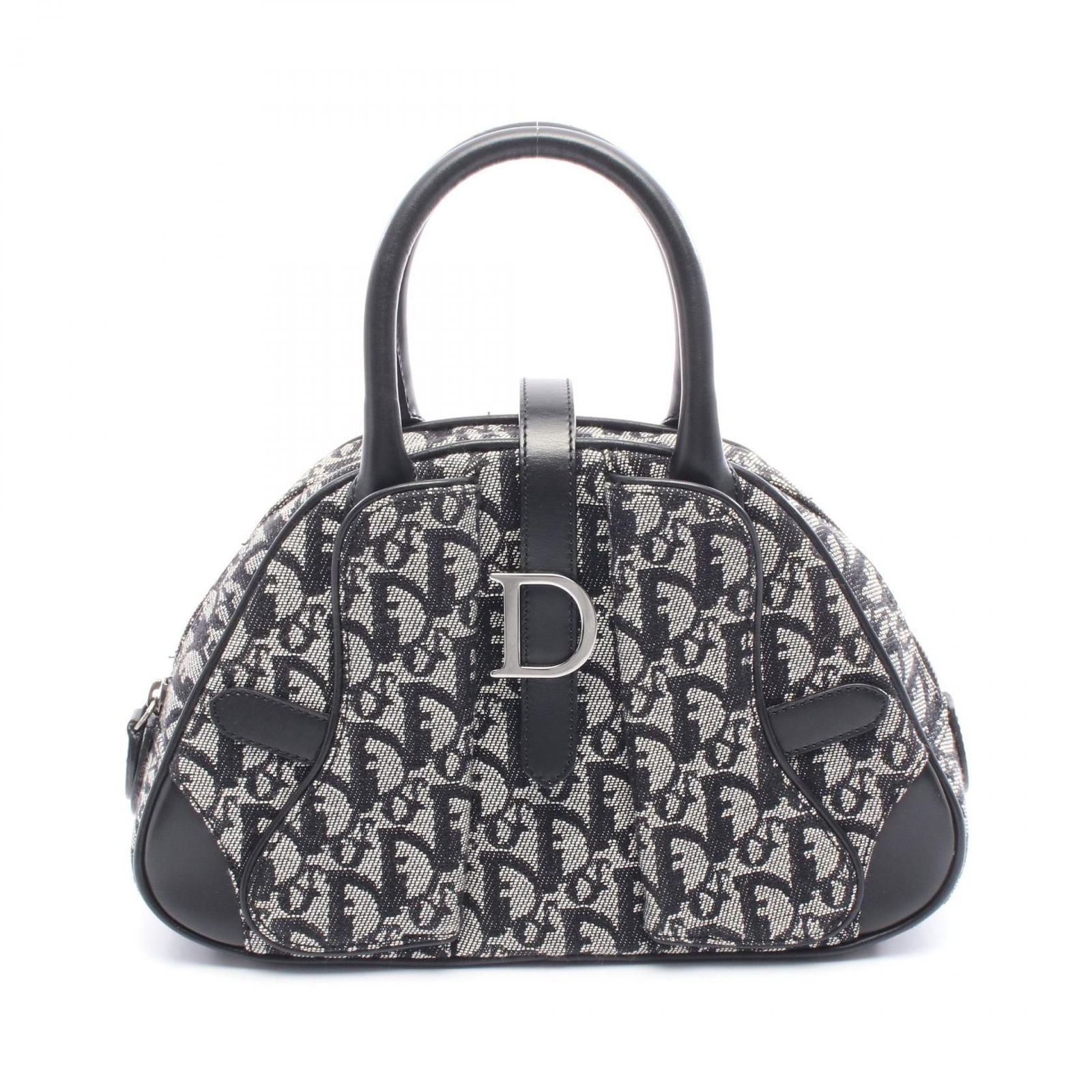 ディオール Dior ハンドバッグ ダブルサドル トロッター ブラック キャンバス レザー トロッター ダブルサドル ハンドバッグ レディース Used A