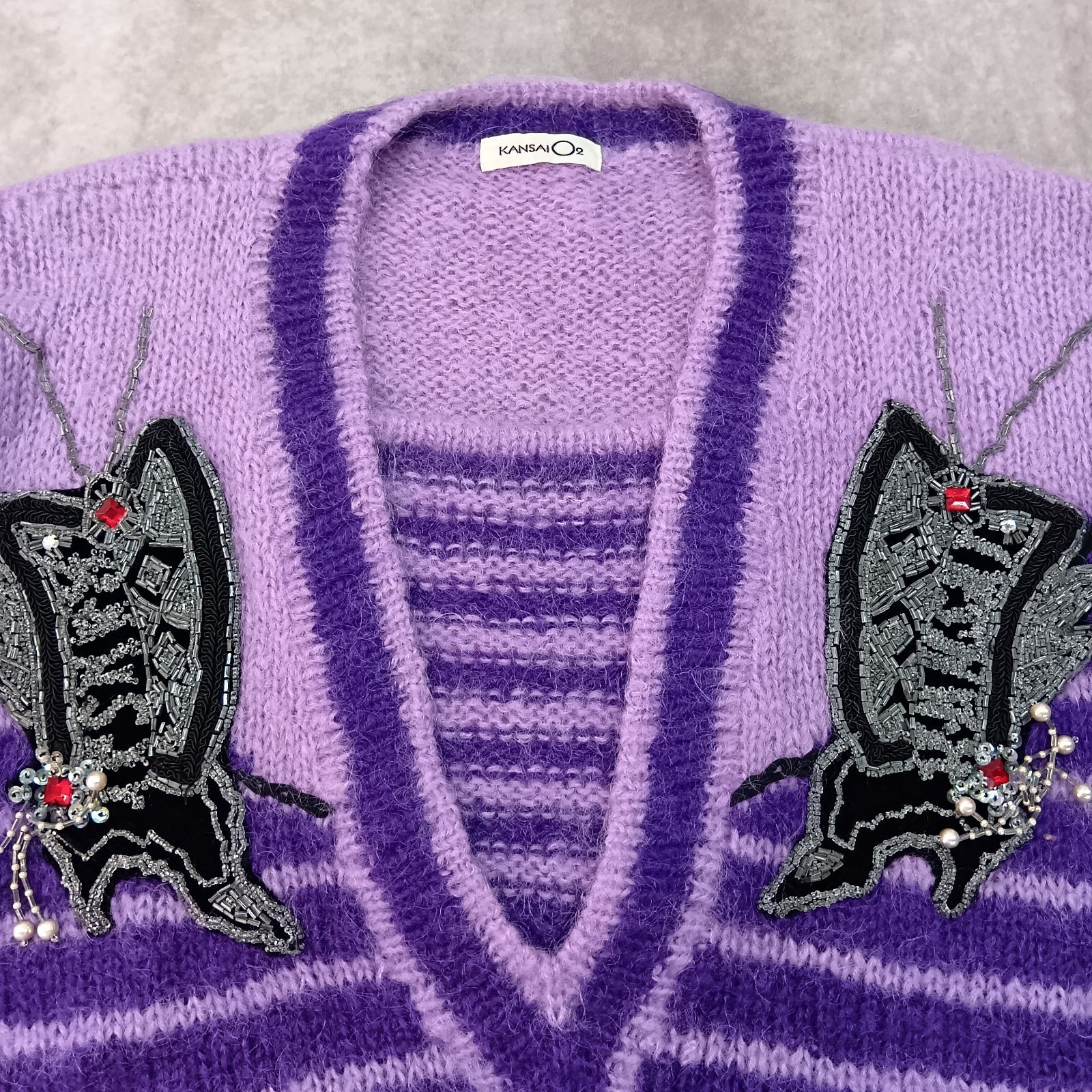 山本寛斎 Мサイズ ニットセーター パープル Vネック KANSAI O2