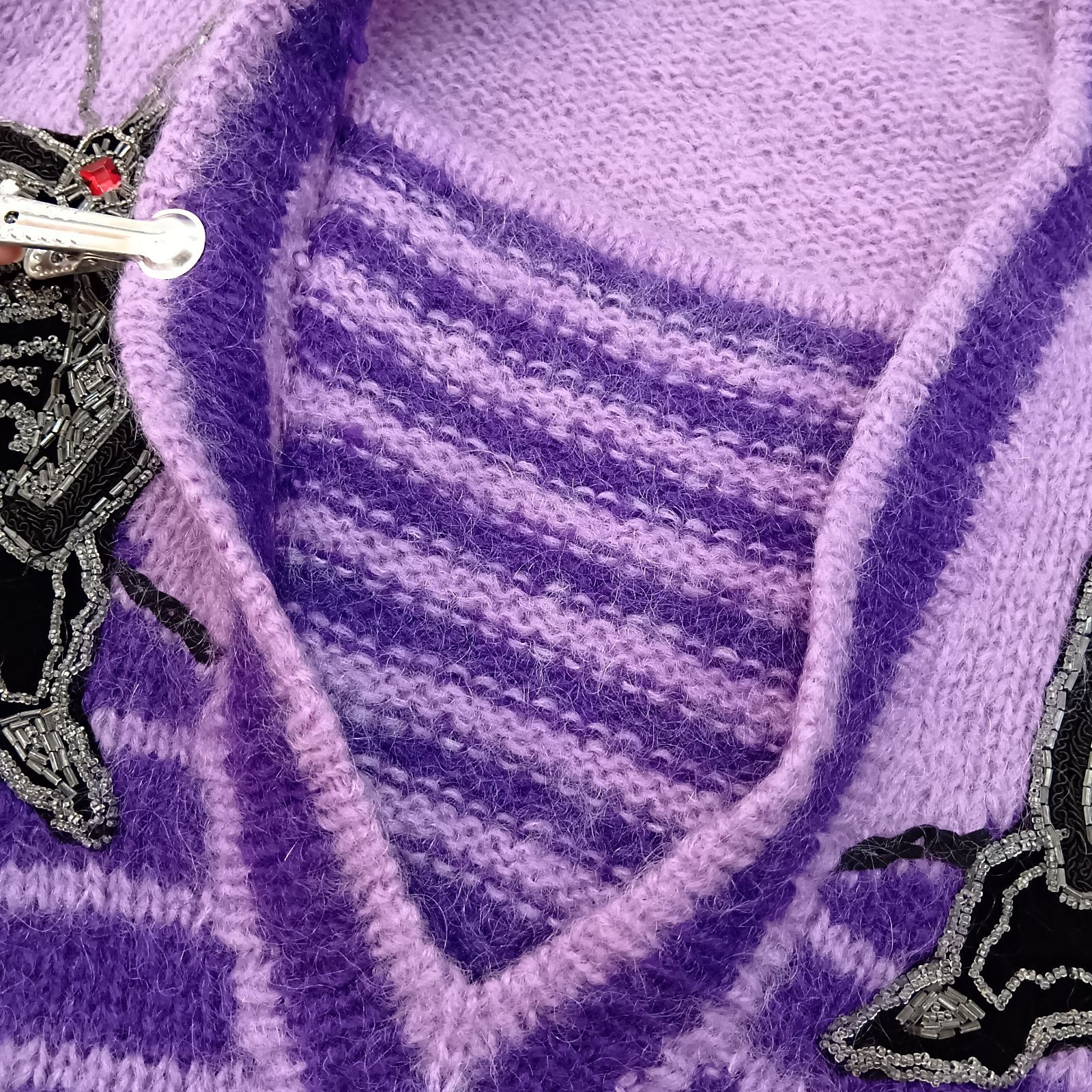 山本寛斎 Мサイズ ニットセーター パープル Vネック KANSAI O2