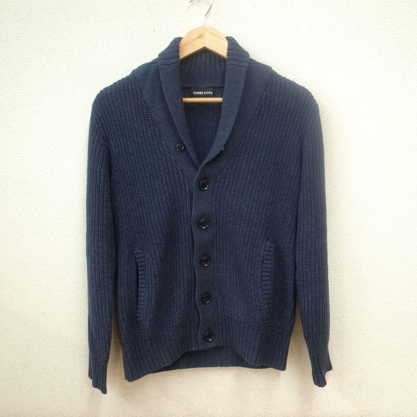 three dots スリードッツ ニットカーディガン Sサイズ ネイビー MB006 