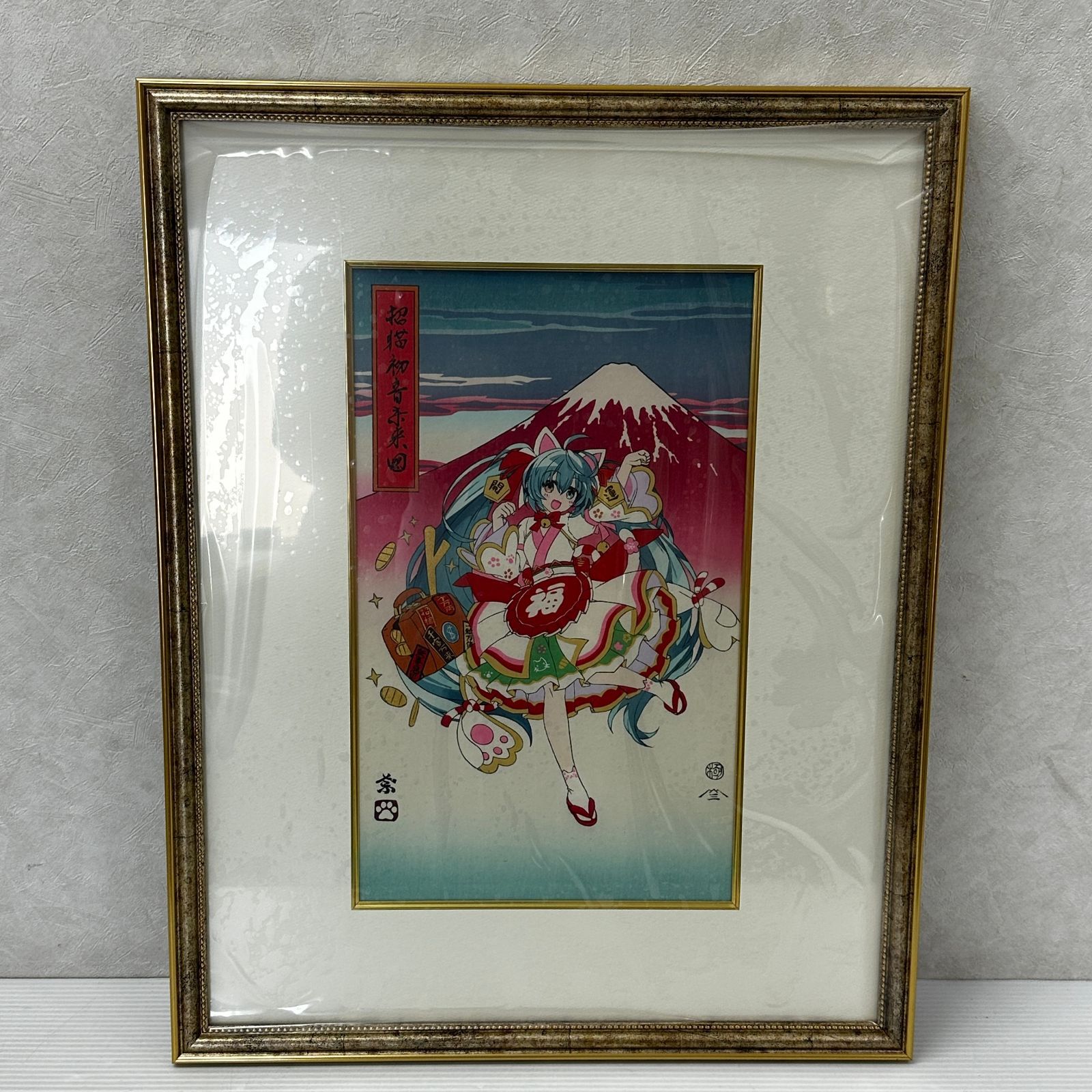 初音ミク×招き猫 浮世絵木版画「招猫初音未来図」100枚限定品 ☆初音ミク×招き猫 浮世絵木版画「招猫初音未来図」 中古品