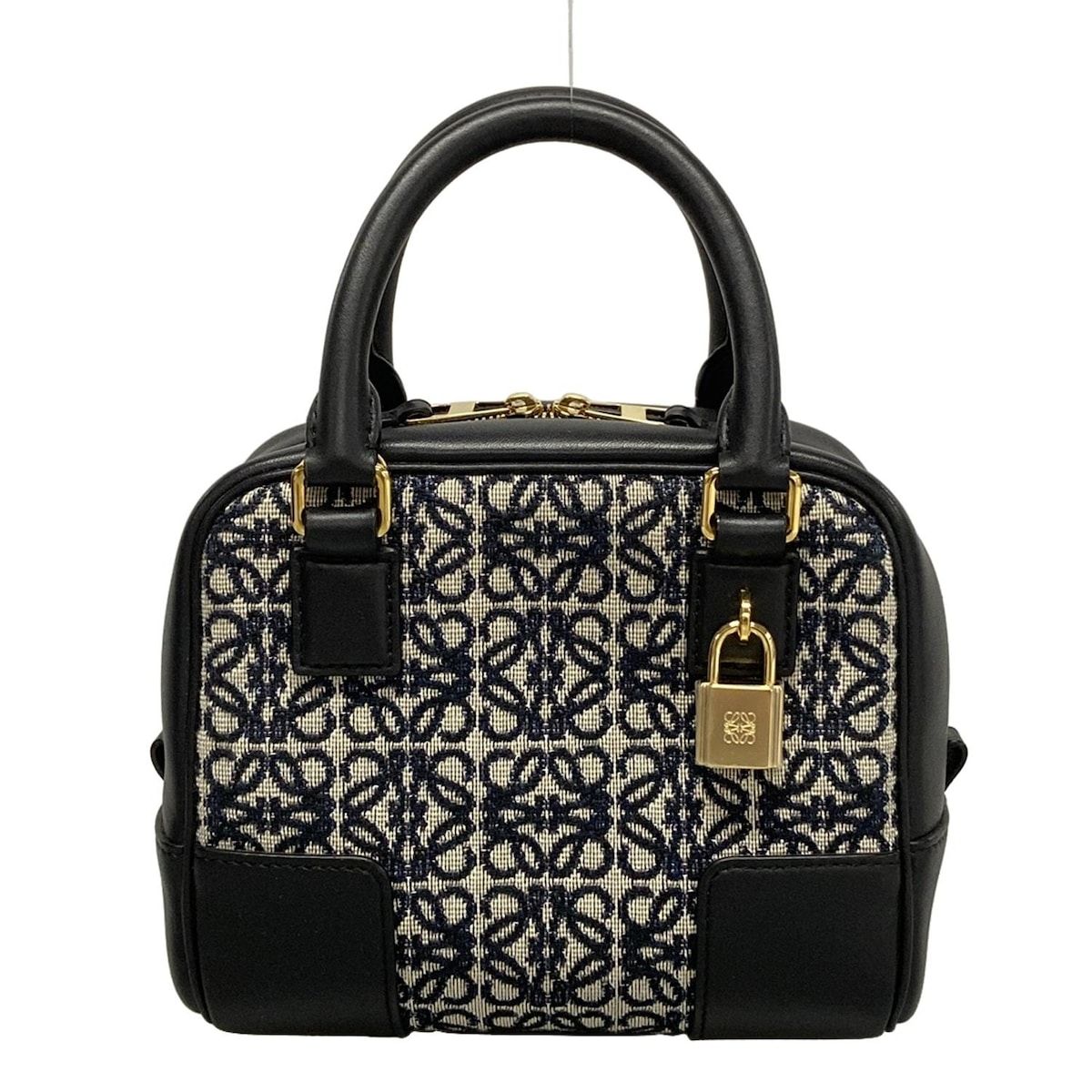 LOEWE ロエベ ハンドバッグ アマソナ16スクエア リピート A039N21X03 黒×アイボリー レザー