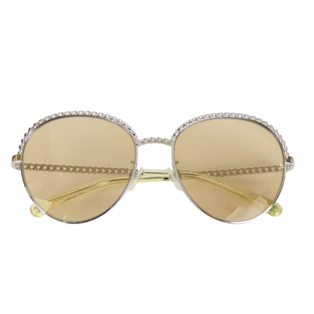 シャネル サングラス 4242 パントシェイプ メタル ブラウン系 シルバー チェーン 55 17 135 レディース 女性 CHANEL