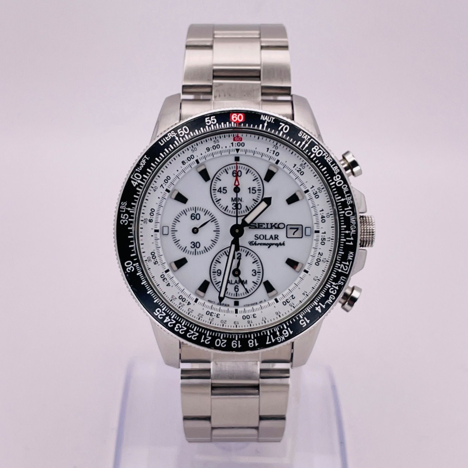 T 719 正常稼動 SEIKO セイコー PROSPEX プロスペックス SOLAR Flight Master パイロット クロノグラフ SBDL 003 V 172 0 AC ホワイト 時計 メンズ ユニセックス