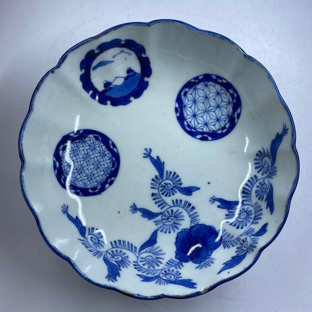 古伊万里　染付赤絵草花図　膾皿　16客　直径15㎝　東な7-0224☆2F 古伊万里 染付赤絵草花図 膾皿 16客 直径15㎝ 東な