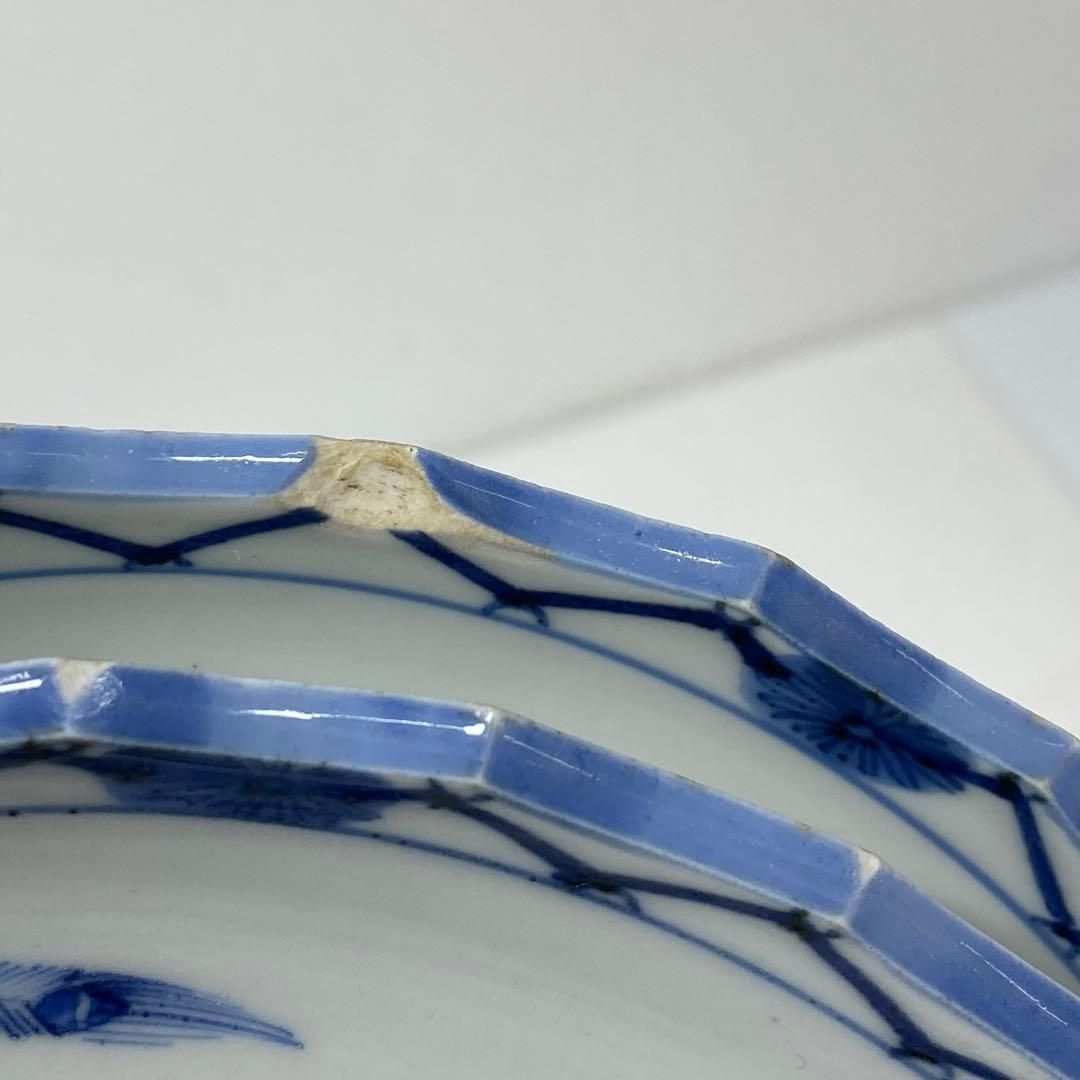 古伊万里　染付鳳凰文　中皿　6枚　直径18.2㎝　タトチ　東な7-0224☆2F 古伊万里 染付鳳凰文 中皿 6枚 直径18.2㎝ タトチ 東な