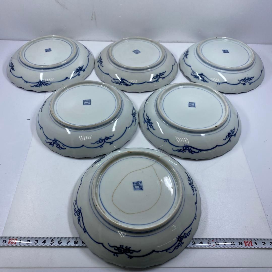 古伊万里 染付鳳凰文 中皿 6枚 直径18.2㎝ タトチ 東な