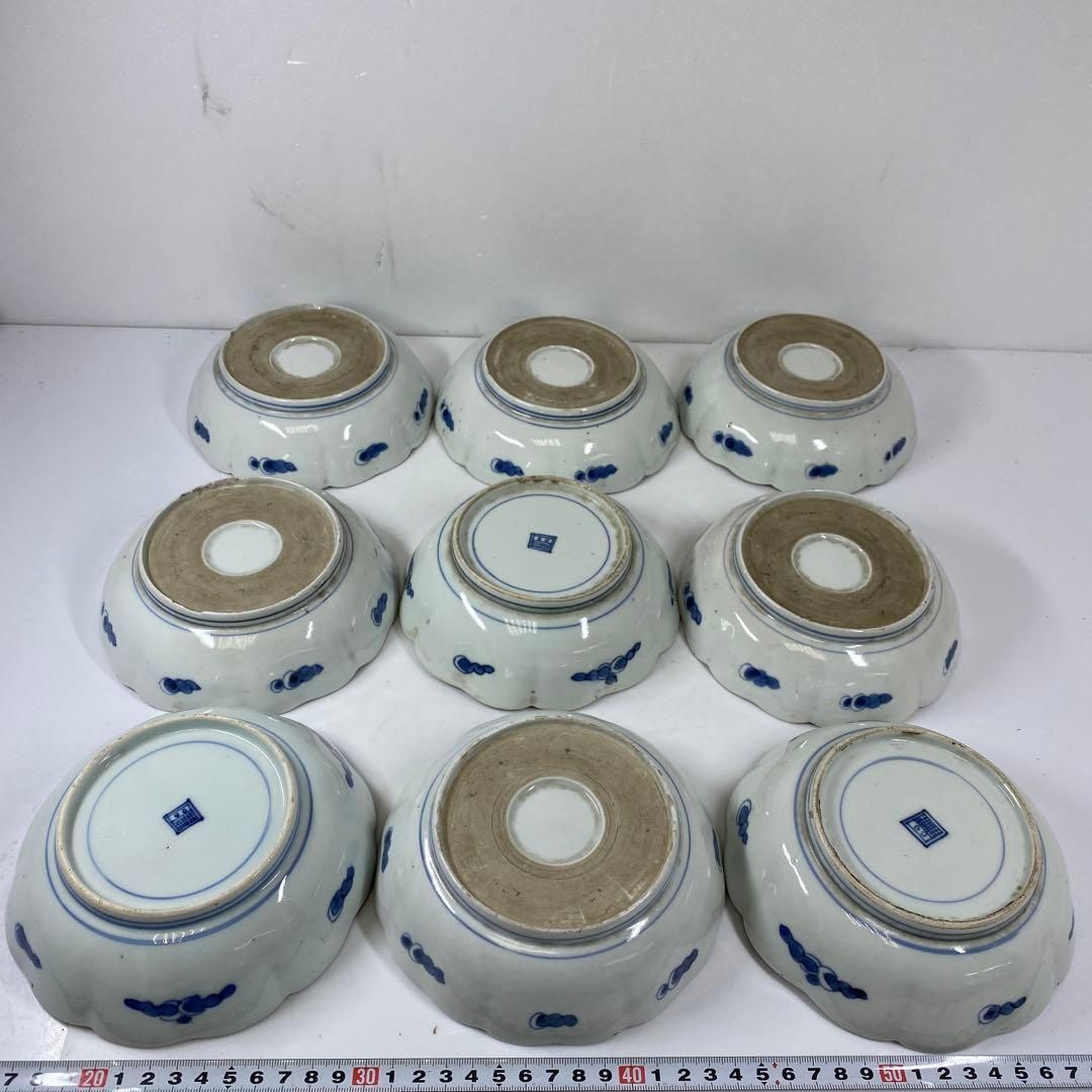 古伊万里 染付赤絵草花図 膾皿 16客 直径15㎝ 東な