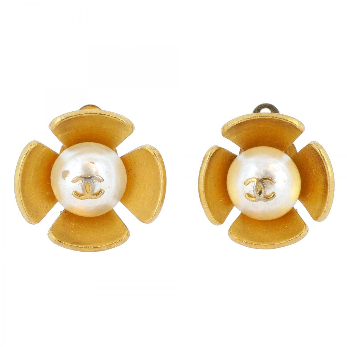 5jmb0708 シャネル イヤリング ヴィンテージ ココマーク フラワーモチーフ GPメッキ フェイクパール ゴールド レディース