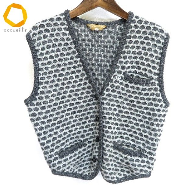 w クリスチャンディオール Christian Dior ニット ベスト ジレ M グレー系 ラメ ウール 毛 ヴィンテージ レディース 972631 k01