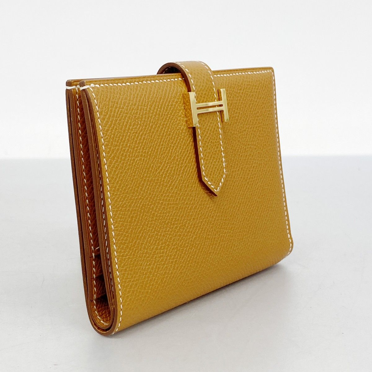 5 ob 0301 エルメス 財布 ベアンコンパクト ヴォーエプソン ゴールド ゴールド金具 U刻印 メンズ レディース ユニセックス