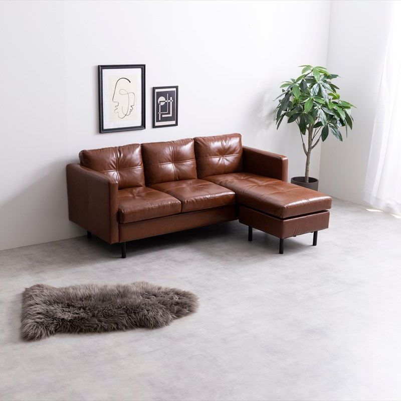 3人掛 レザー調 カウチソファ 幅165 cm ソファ カウチ PVC 1人暮らし 2人暮らし DINKS 夫婦