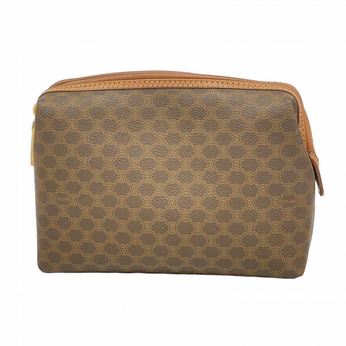 5ob0369 セリーヌ ポーチ マカダム PVC ブラウン ゴールド金具 レディース