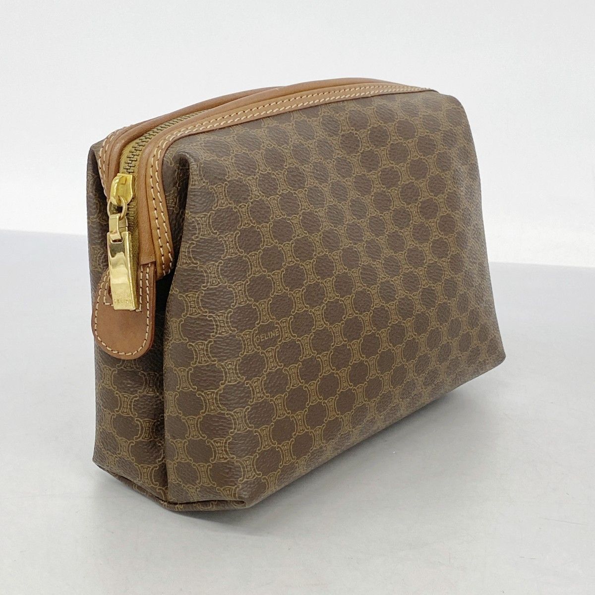 5ob0369 セリーヌ ポーチ マカダム PVC ブラウン ゴールド金具 レディース