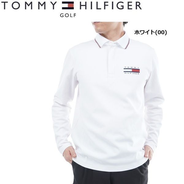 トミーヒルフィガー ゴルフ メンズ 台衿付き 長袖ジップアップポロシャツ TOMMY HILFIGER THMA580 秋冬モデル ホワイト 00