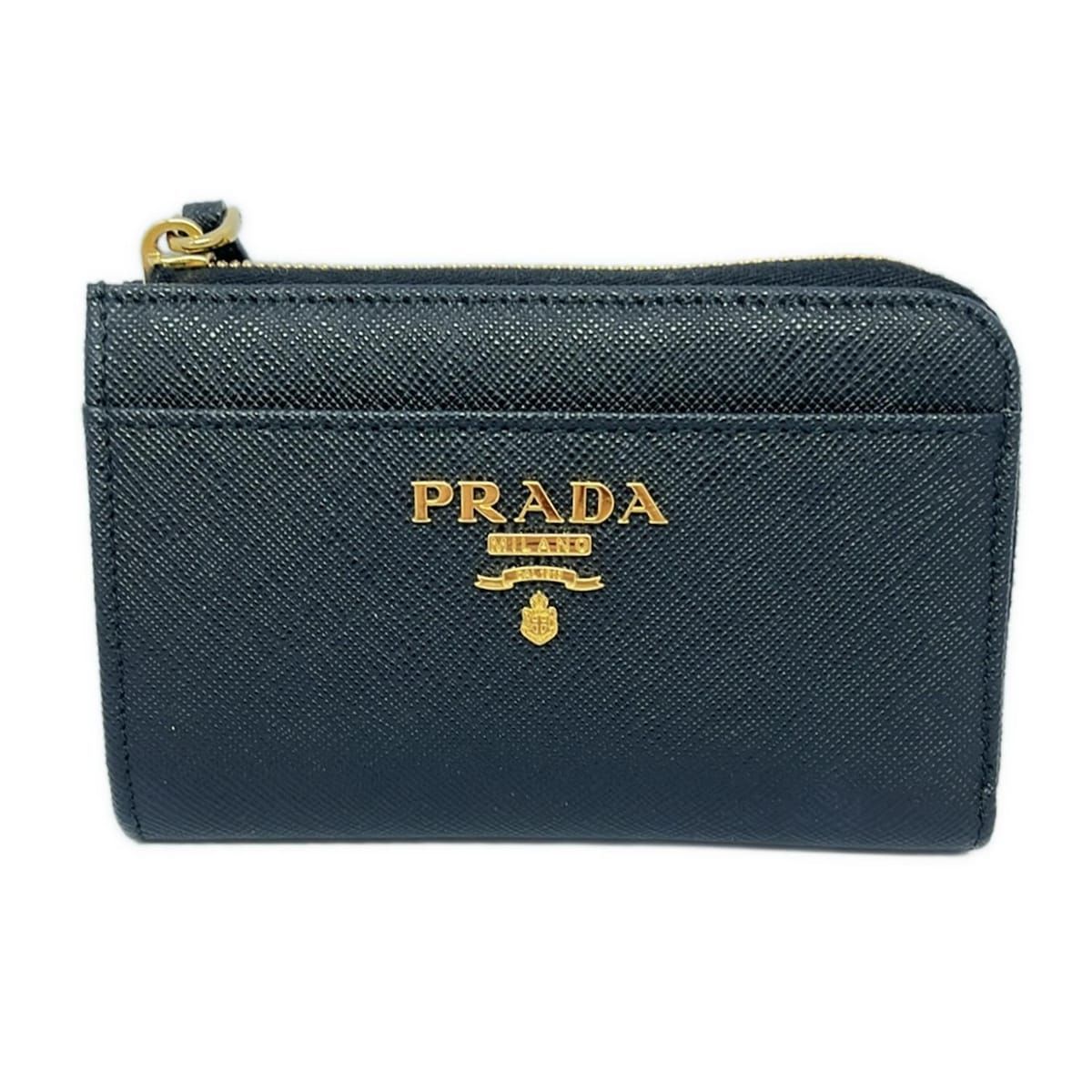 PRADA プラダ コインケース サフィアーノトライアングル キーケース 1PP122 黒 L字ファスナー キーリング付き レザー