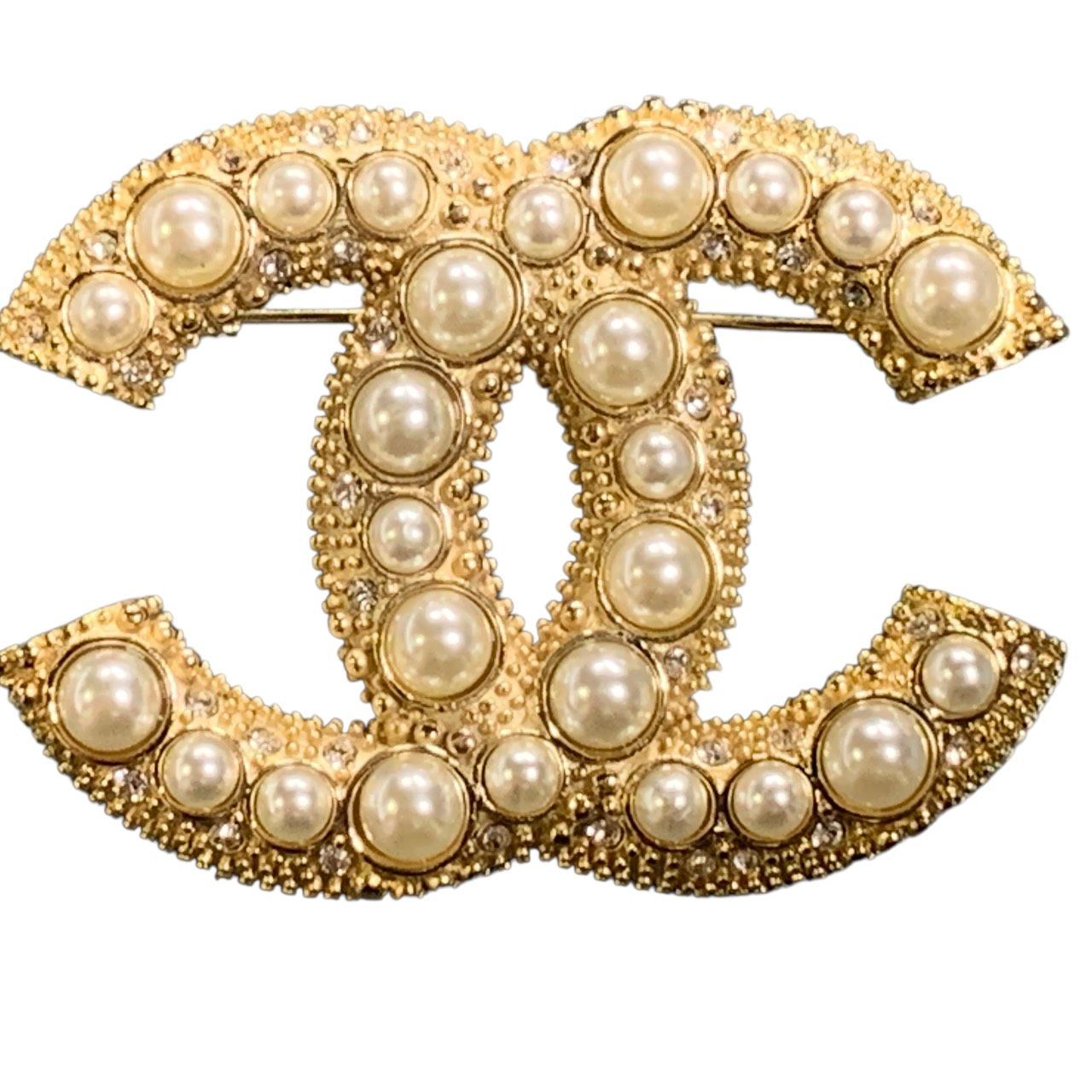 3455 CHANEL シャネル パール ブローチ ココマーク C20C ゴールド ロゴ