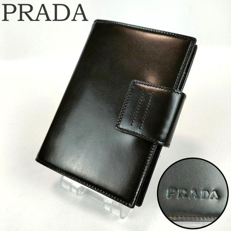 PRADA プラダ オールレザー 手帳カバー アドレス帳 メモ帳 システム手帳 ブラック 黒 イタリア製 ブランド ロゴ型押し