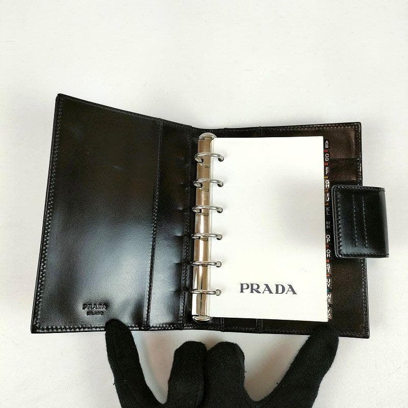 PRADA プラダ オールレザー 手帳カバー アドレス帳 メモ帳 システム手帳 ブラック 黒 イタリア製 ブランド ロゴ型押し WWW_OPDRERGINERDOGAN_COM