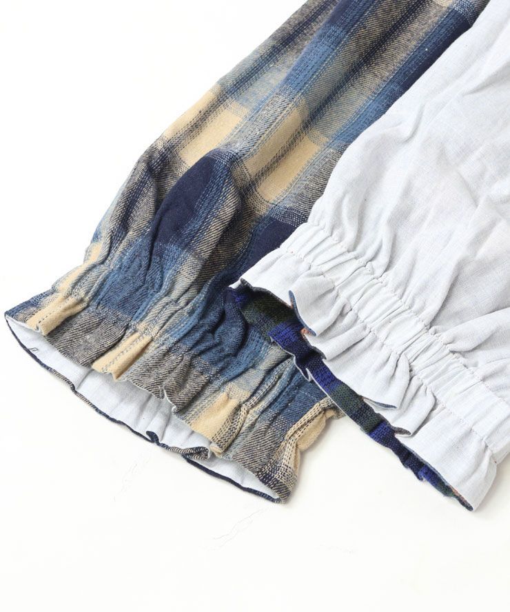  gym master ジムマスター 暖 リバーシブル チェック×無地 スズランパンツブラックブルー×ブラウン G 618721 メンズ レディース フランネル ワイド イージーパンツ 秋冬 カジュアルパンツ パンツ