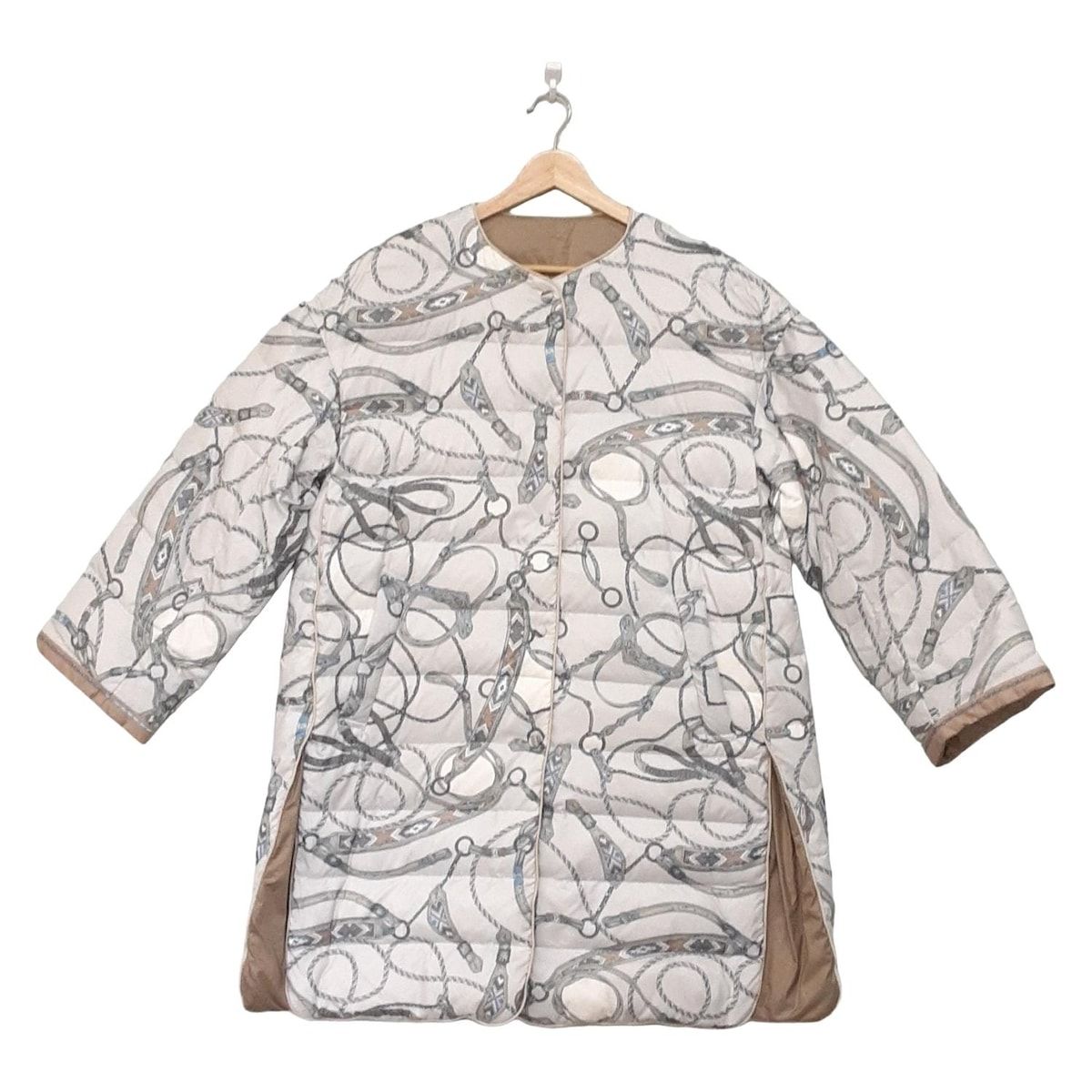 manipuri マニプリ ダウンコート サイズF レディース ライトグレー ベージュ マルチ リバーシブル ネイティブビット 長袖 冬物