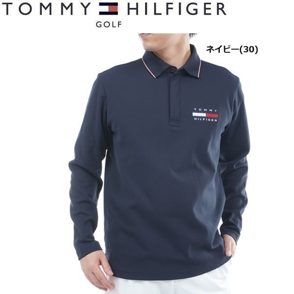 トミーヒルフィガー ゴルフ メンズ 台衿付き 長袖ジップアップポロシャツ TOMMY HILFIGER THMA580 秋冬モデル ネイビー 30