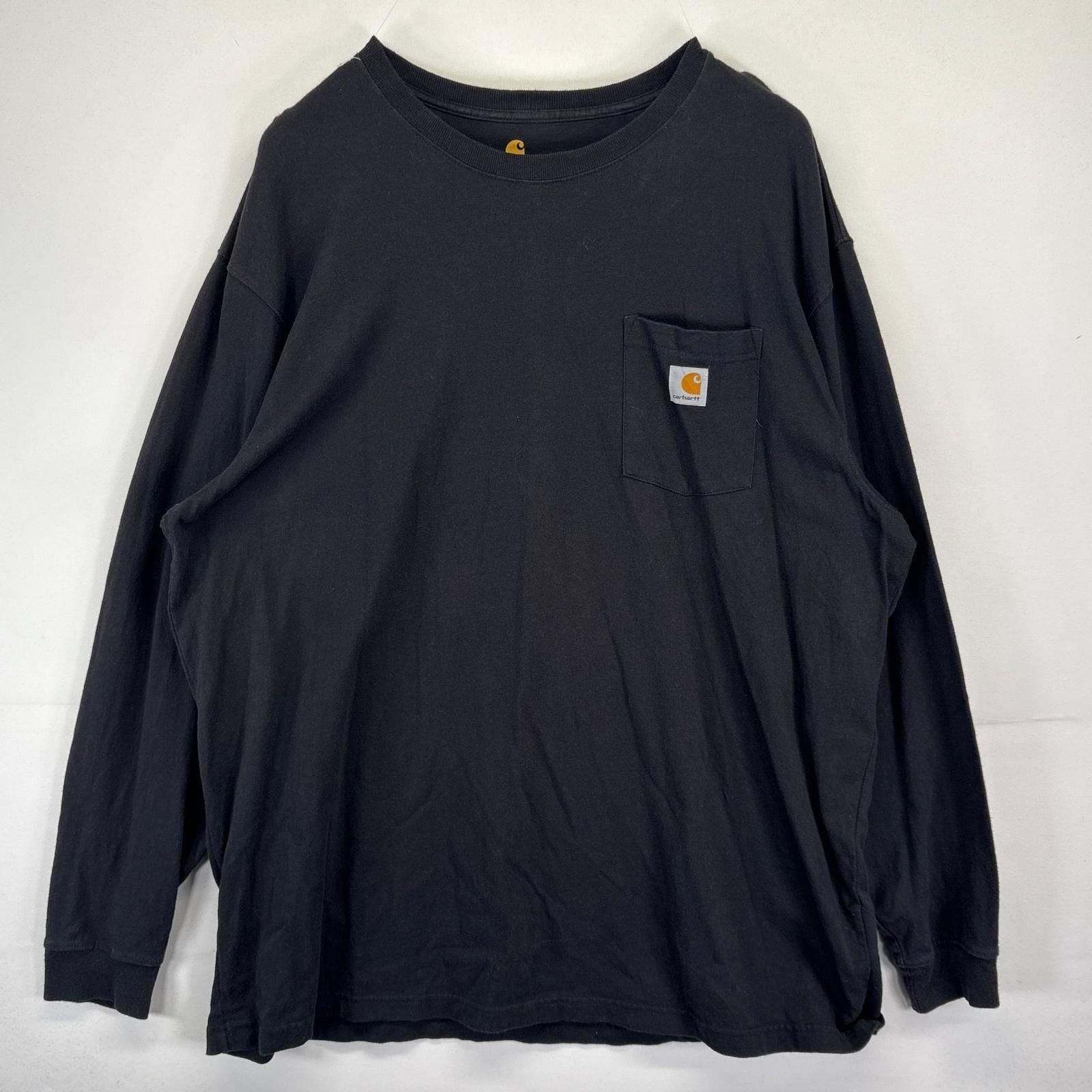 古着 カーハート Carhartt 長袖Tシャツ クルーネック 大きいサイズ ワンポイントロゴ ワーク XXL  ブラック メンズ tシャツ 「CARHARTT」長袖　クルーネックポケットTシャツ　L/S TEE ユニセックス メンズ レディース