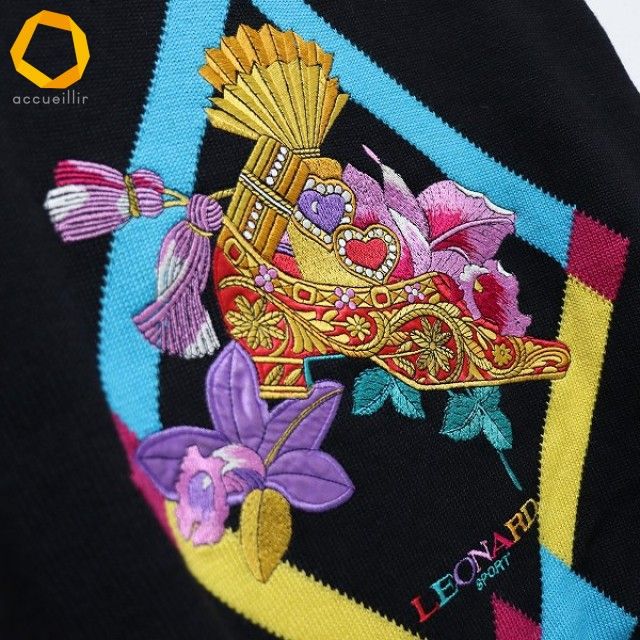 42サイズ✨レオナールスポーツ★カシミヤ　シルク　ニットハイネック　刺繍 ビーズ レオナール スポーツ LEONARD SPORTS ヴィンテージ ニット セーター