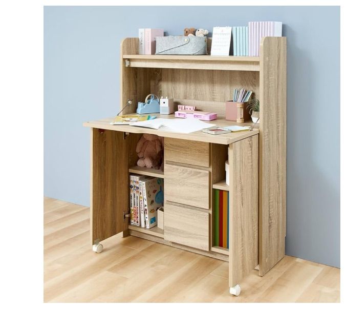 アイリスプラザ 学習机 勉強机 書斎 収納 畳んですっきり 大容量な収納 幅 90 cm ライティングデスク FJ-028-IR オーク